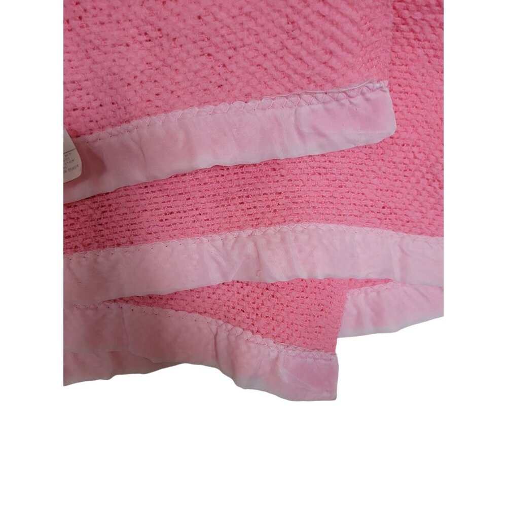 Vintage Fashion Manor Blanket‎ Acrylic Waffle Weave Pink Satin Trim Twin 68x88